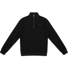 Beord Half-Zip 0001 Fermuarlı %100 Pamuk Erkek Sweatshirt Regular Siyah BZT1-134