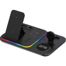 Junglee A82 5in1 Telefon Saat Kulaklık Wireless Şarj Cihazı Rgb Işıklı Katlanabilir 30W Kablosuz Şarj