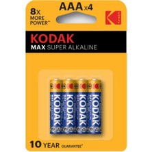 Kodak Max 4 Adet AAA Alkalin İnce Pil 1,5 V Tek Kullanımlık Uzun Ömürlü Güç Kaynağı