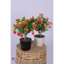 Yapay Çiçek Sitesi Plastik Saksıda Yapay Mini Çilek & Şeftali Tanzimi 2’li Set 33 cm
