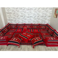 Coton Şark Köşesi Otantik Desenli Minder, Kilim, Orta Puf Takımı Kırmıızı