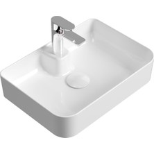 Aqua Bagno Mestola Tezgah Üstü Kare Çanak Lavabo Batarya Delikli 60x42 Cm Beyaz | 19.31.60.1.NO