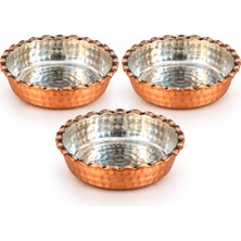 Copper Empire 3'lü Bakır Kase Seti 11 cm El Yapımı Sunum ve Servis Kasesi Dekoratif Bakır Kase