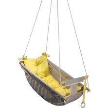 Bundera Kids Gri Bebek Uyku Salıncağı Ahşap Hamak Beşik Minderli Yatak Seti 90x45x30 cm