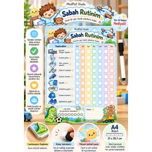 MindPad Studio Çocuk Mavi Sabah Rutin Panosu – Laminasyon Kaplı Yaz Sil Haftalık Alışkanlık Checklist Kontrol Listesi, A4 Boyutlu, Yaz Sil Kalem Hediyeli