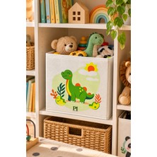 PH Prendi Home Dino Desenli Kapaksız Kumaş Saklama Kutusu Katlanabilir Çocuk Odası Oyuncak Düzenleyici Organizer 30X30X30 cm