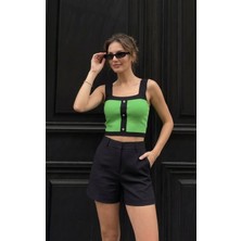 Onno Style Askılı Kolsuz Düğme Detaylı Triko Kadın Bluz