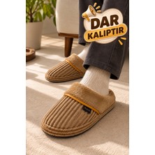 Slipcat Erkek Fitilli Kadife Peluş Içi Yünlü Kaymaz Taban Sıcak Tutan Ev Terliği