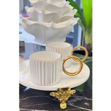Belirtilmemiş Gold Halka Kulplu ve Yivli Lüks Seramik Kupa Bardak Seti (2'li)