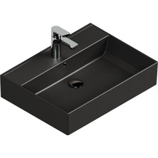Aqua Bagno Plan Tezgah Üstü Kare Lavabo , 55x45 Cm.   Mat Siyah