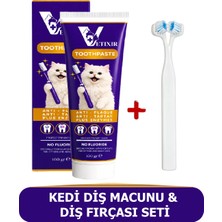 Vetixir Anti Tartar Kedi Diş Macunu Jel 100 gr + Diş Fırçası Çift Başlıklı