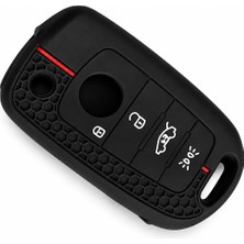 Autohan Keys Fiat Egea Uyumlu Silikon Anahtar Kılıfı, 3 Buton, Siyah Petek Desenli Kırmızı Çizgili