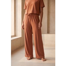 Kadın Beli Bağcıklı Ev Pantolonu Moka