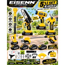 Eisenn 5 Lİ Akülü Budama Seti Yellow Zincirli Testere ile Otomatik Yağlamalı Güçlü Performans