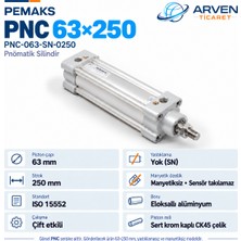 Pemaks PNC-063-SN-0250 (Pnc 63X250) Iso 15552 Çift Etkili Manyetiksiz Yastıklamasız Pnömatik Silindir