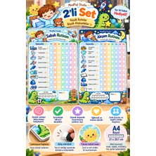 MindPad Studio 2'li Set Çocuk Mavi Sabah & Akşam Rutin Panosu – Laminasyon Kaplı Yaz Sil Haftalık Alışkanlık Checklist Kontrol Listesi, A4 Boyutlu, Yaz Sil Kalem Hediyeli