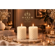 Harem Mum Beyaz Bubble Mum – Dekoratif El Yapımı Baloncuk Tasarımlı Silindir Mum 2'li Set