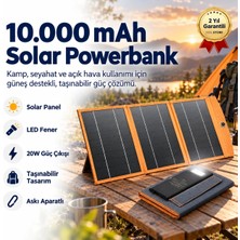 10,000MAH Solar Güneş Enerjili 3 Panelli 1 Type-C - 2 USB Çıkışlı 20W Hızlı Şarjlı Powerbank