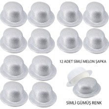 Efnaz Style Gümüş Renk Simli Melon Yuvarlak Parti Şapkası 12 Adet