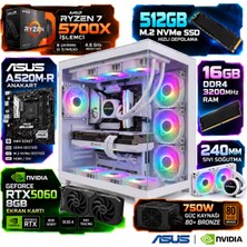 Apphirex Aim X60 R7 5700X/ASUS A520M-R/8GB RTX5060/16GB RAM/512GB M.2 Ssd/sıvı Soğutmalı Beyaz Masaüstü Oyuncu Bilgisayarı