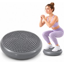 Coverzone 33 cm Şişirilebilir Denge Diski, Noplu Masajlı Egzersiz Minderi, Pilates Yoga Core Fitness ve Bel Sırt Destek Minderi Gri, Y09
