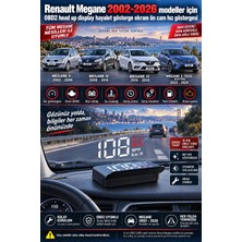 Bowie Renault Megane 2002-2026 modeller için OBD2 head up display hayalet gösterge ekranı ön cam hız göstergesi