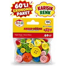 Mileo Renkli Ahşap Düğme Karışık Boy 12–25 mm 60’lı Paket