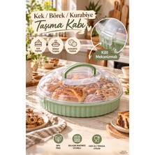 Porsima 0653 Vista Kilitli ve Kulplu Yuvarlak Börek, Kek ve Kurabiye Taşıma Kabı 32 cm – Şeffaf Kapaklı Hamur Işi Saklama ve Sunum Fanusu Mint Yeşili