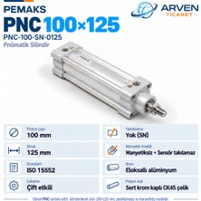 Pemaks PNC-100-SN-0125 (Pnc 100X125) Iso 15552 Çift Etkili Manyetiksiz Yastıklamasız Pnömatik Silindir