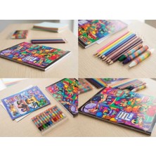 Retro Women Çok Renkli Karakterli Lavivert Kuru Boya Pastel Boya Boyama Kitabı Eğitici Maskeli Stekerlı Doğum Günü Karne Hediye Kutulu Kahramanlı Hediye Seti Boyama Seti