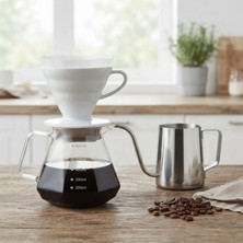 Artizan Mutfak V60 Seramik Filtre Kahve Demleme Set Çelik Kettle 600 ml (Beyaz)