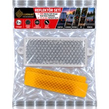 Uldemart Reflektör Seti- Was Kedi Gözü Reflektör Beyaz 105 mm  x 48 mm & 2 adet x 10 cm Sarı Reflektif Şerit
