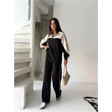 Kadın Renk Bloklu Fermuarlı Sweatshirt ve Bol Paça Pantolon Ikili Takım