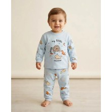 Erkek Bebek Mavi Sevimli Hayvan Desenli Sweatshirt ve Eşofman