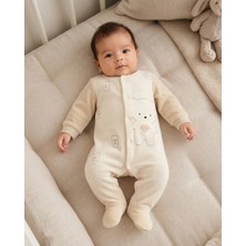 Heyminy Unisex Bebek Bej Ayıcık Detaylı Kadife Patikli Tulum
