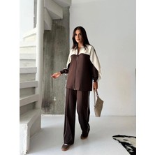 Kadın Renk Bloklu Fermuarlı Sweatshirt ve Bol Paça Pantolon Ikili Takım