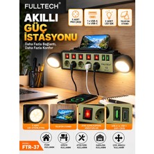 Azurtech Fulltech Ftr-37 Akıllı Güç Istasyonu 5’li Priz 1 Usb-A 1 Usb-C LED Işıklı
