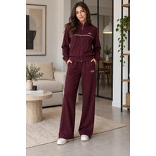Kadın Nakışlı Sweatshirt ve Geniş Paça Pantolon Ikili Takım