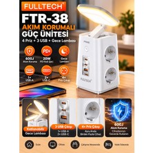 Azurtech Fulltech Ftr-38 600J Akım Korumalı 4’lü Priz 20W Pd Hızlı Şarj Usb-A Usb-C Gece Lambalı
