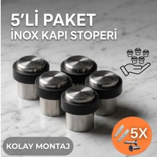 ALMITAL 5 ADET Mat Inox Paslanmaz Çelik Kapı Stoperi – Lüks Zemin Tipi Kauçuk Tamponlu Kapı Stopu