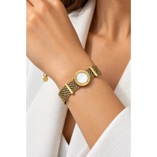 Jewels of Hope Beyaz Sedefli Roma Rakamlı Hasır 316L Çelik Bileklik - Kararmaz Gold Hasır Bileklik 24 cm