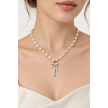 Jewels of Hope Fiyonk Figür Zirkon Taşlı İnci Kolye 47 Cm Kadın Paslanmaz Çelik Kolye