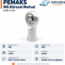 Pemaks Kmb-6-M6 M6 Küresel Mafsal Ap4 Çinko Kaplamalı Çelik Silindir Mil Ucu Bağlantısı
