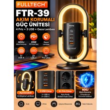 Azurtech Fulltech Ftr-39 20W Pd Hızlı Şarjlı 4’lü Priz 1 Usb-A 2 Usb-C Gece Lambalı Masaüstü Güç Ünitesi