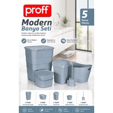 proff 5 Parça Banyo Seti Kirli Çamaşır Sepeti Çöp Kovası Deterjanlık Tuvalet Fırçası