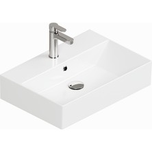 ISVEA Sistema Z Tezgah Üstü Kare Lavabo 60x42 cm Slim Batarya Delikli Beyaz | 10SF50060