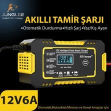 Junglee 12V 6A Tam Otomatik Akü Şarj Aleti Dijital LCD Ekran Araba Motosiklet Akülü Araç Şarj Cihazı 4-100AH