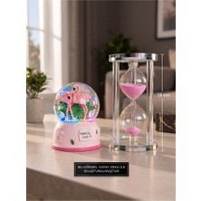 Home Dekor Hediye Sevgiliye Hediye Işıklı Flamingo Kar Küresi ve 5 Dakikalık 13CM Pembe Kum Saati Seti Masa Üstü Biblo
