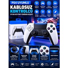 Azurtech Ps4 Uyumlu Kablosuz Oyun Kolu P4 Wireless Controller Titreşimli Oyun Kumandası Beyaz