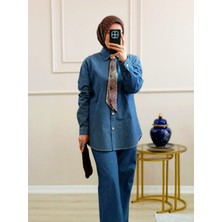 Fularlı Denim Gömlek & Pantolon Ikili Takım